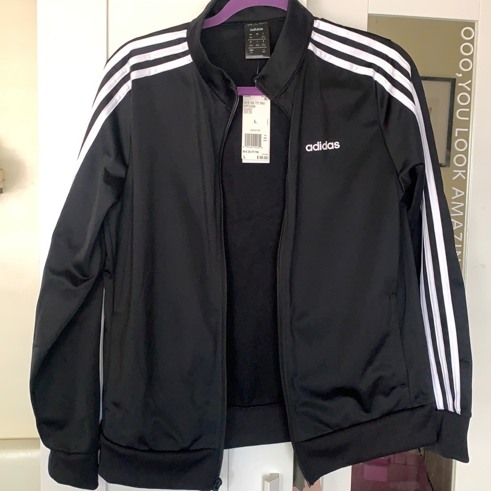 adidas Women's Track Jacket, Size L - Black/White